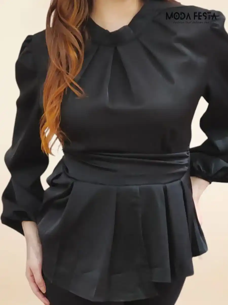 ModaFesta -black-high-neck-peplum-top