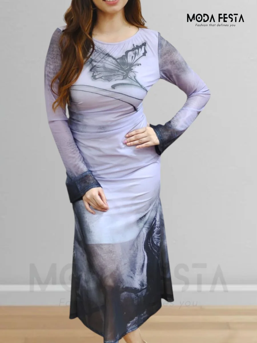 ModaFesta -printed-mesh-bodycon-dress-lavender