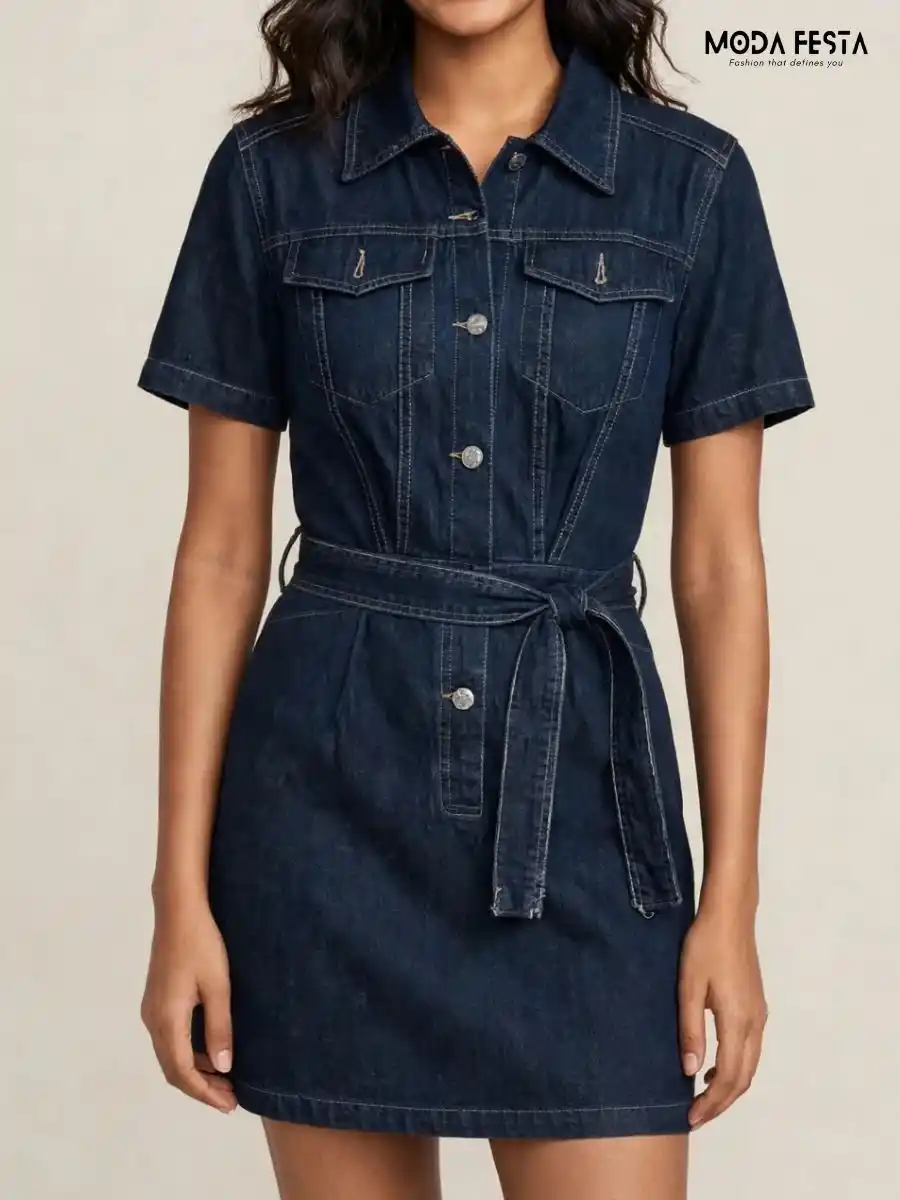 Dark Blue Denim Shirt Dress