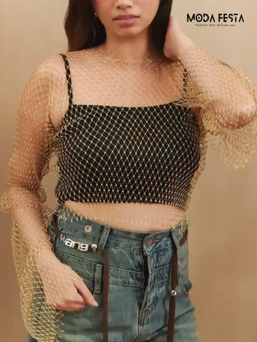 ModaFesta -crystal-fishnet-top-gold