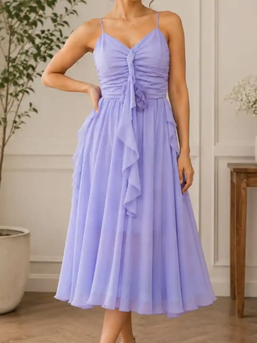 ModaFesta -lavender-chiffon-ruched-midi-dress