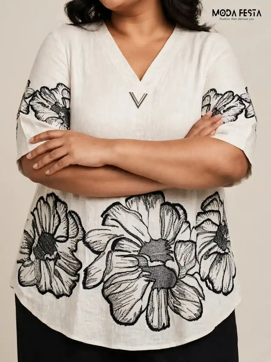 ModaFesta -white-oversized-floral-print-top