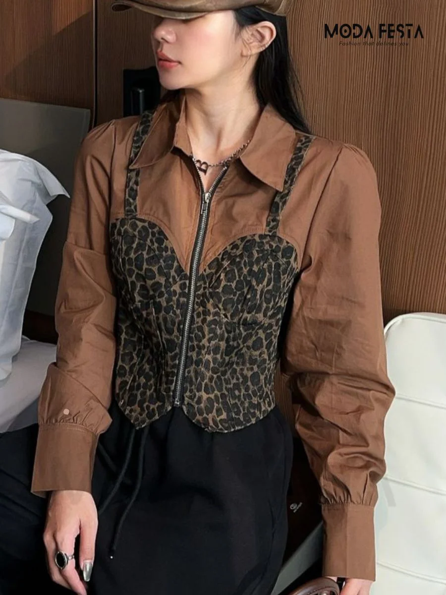 ModaFesta -shirt-with-bustier-cheeta-print-brown