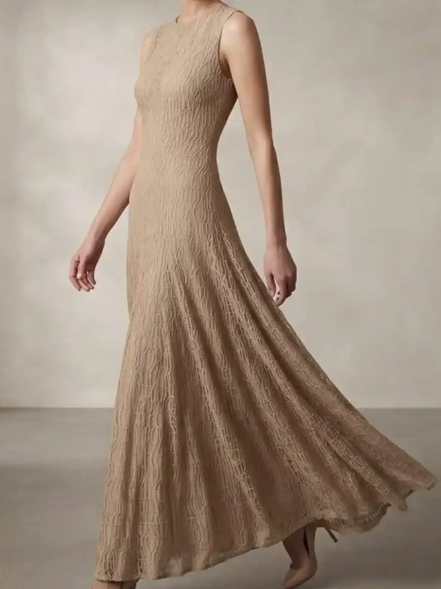 ModaFesta -beige-net-sleeveless-party-wear-gown-women