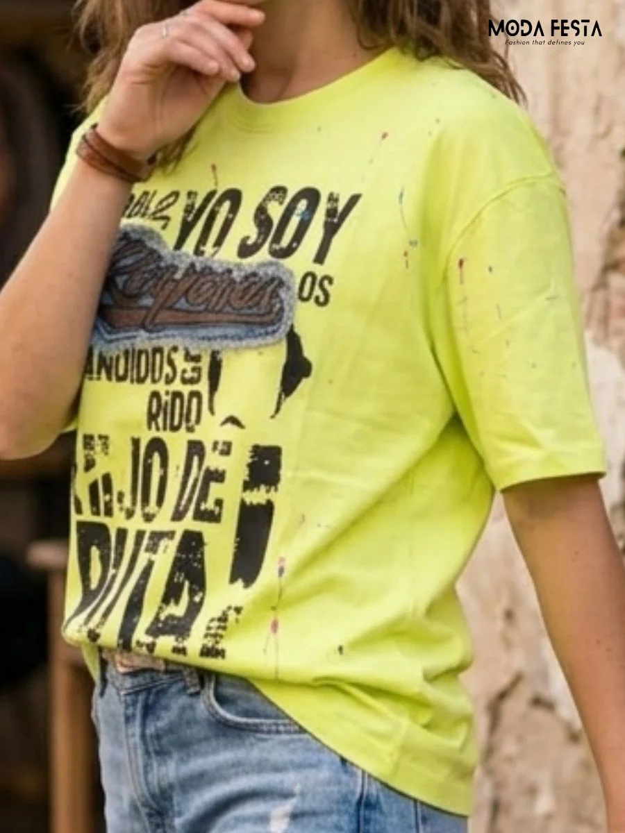 ModaFesta -neon-yellow-oversized-graphic-t-shirt