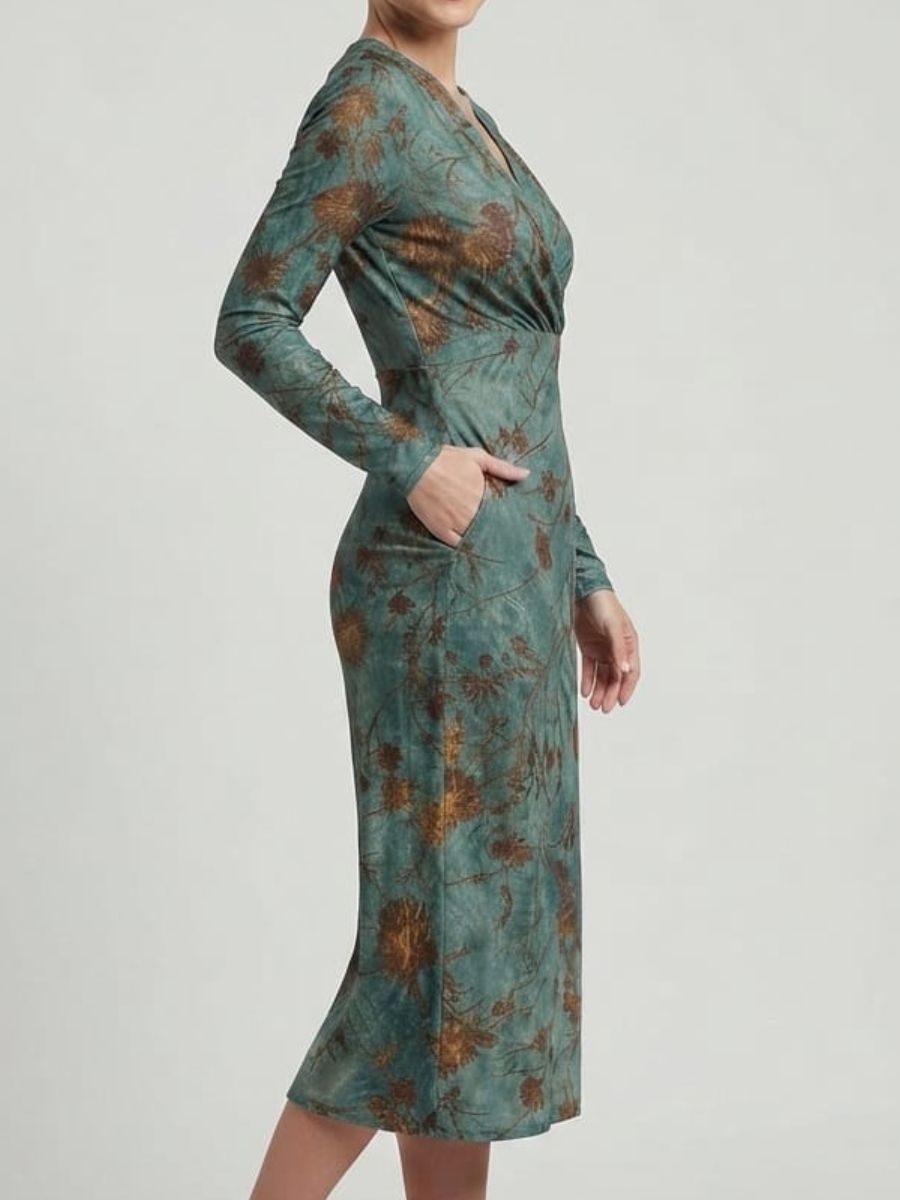 ModaFesta -full-sleeve-velvetbraso-v-nack-bodycon-party-wear-dress-green