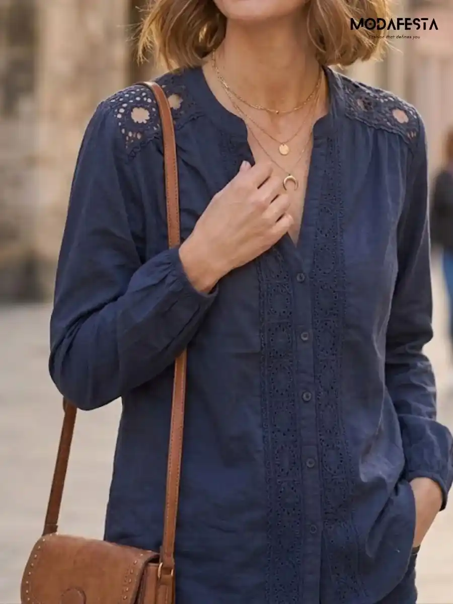 ModaFesta -elegant-cut-work-embroidered-lace-shirt-navy-blue