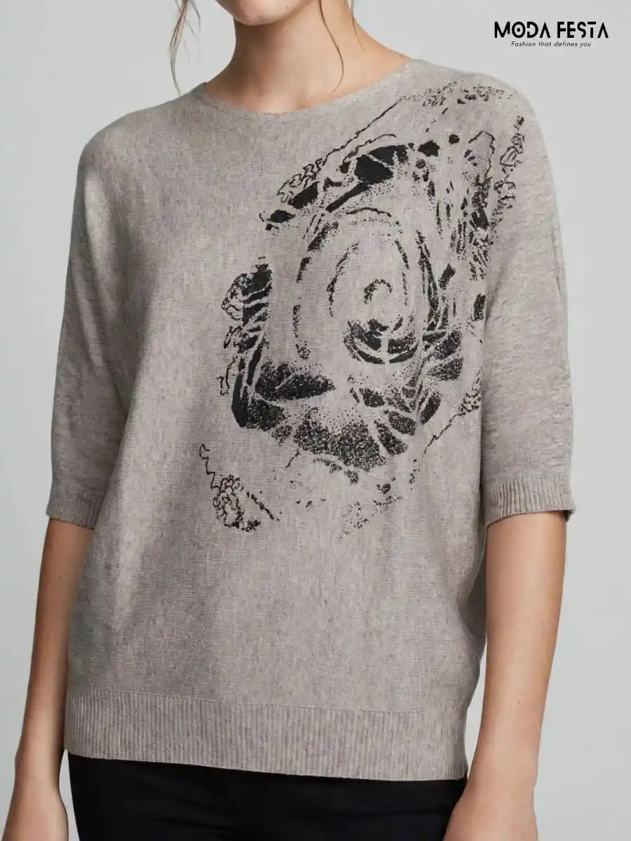ModaFesta -grey-printed-knit-top