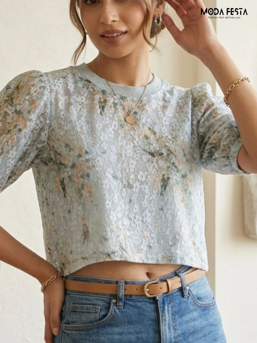 ModaFesta -floral-top-grey