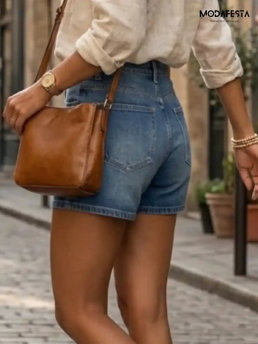 ModaFesta -elegant-vintage-wash-denim-shorts-blue