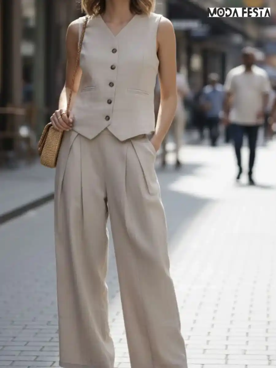 ModaFesta -elegant-vest-and-wide-leg-pant-linen-coord-set-beige