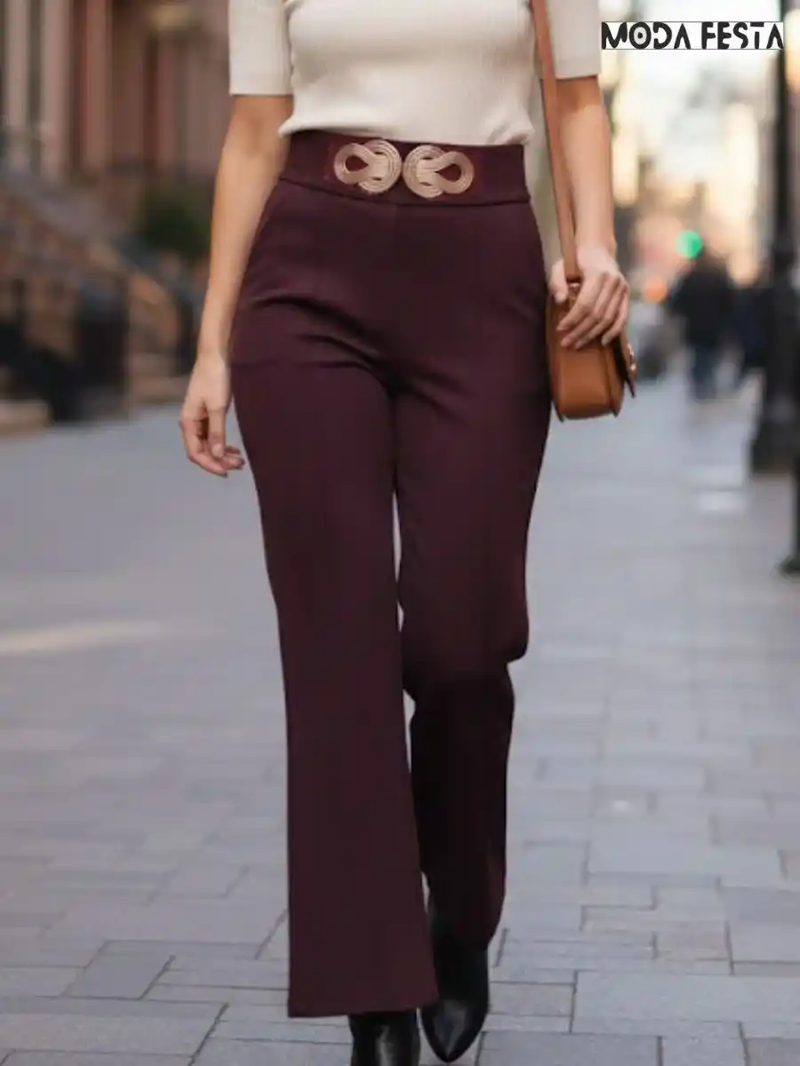ModaFesta -elegant-flair-leg-pant-with-belt-style-maroon