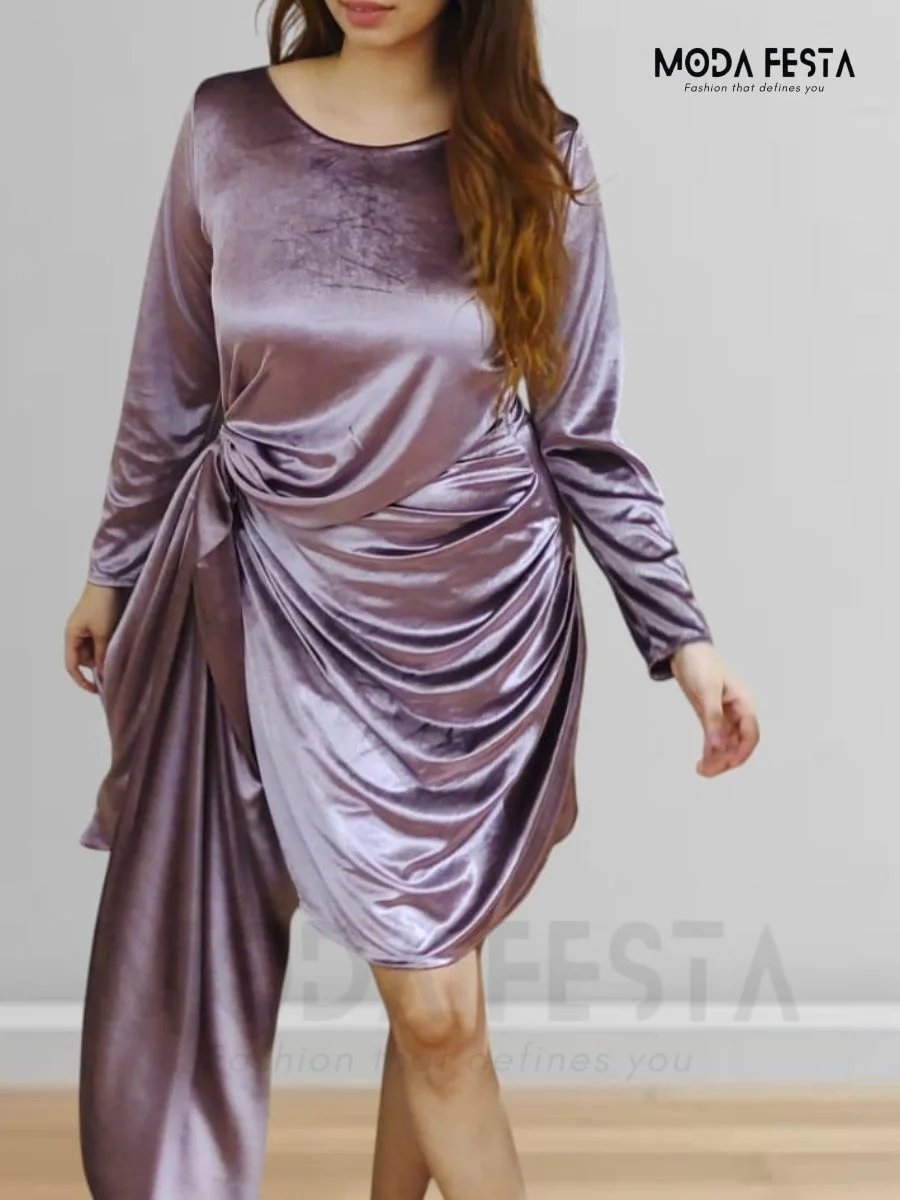 ModaFesta -stylish-velvet-bodycon-dress-lavender