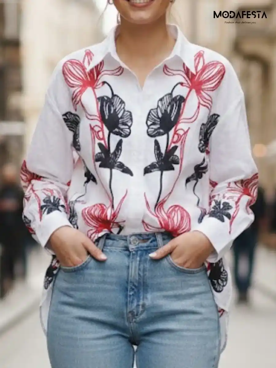 ModaFesta -elegant-floral-print-embroidered-shirt-white