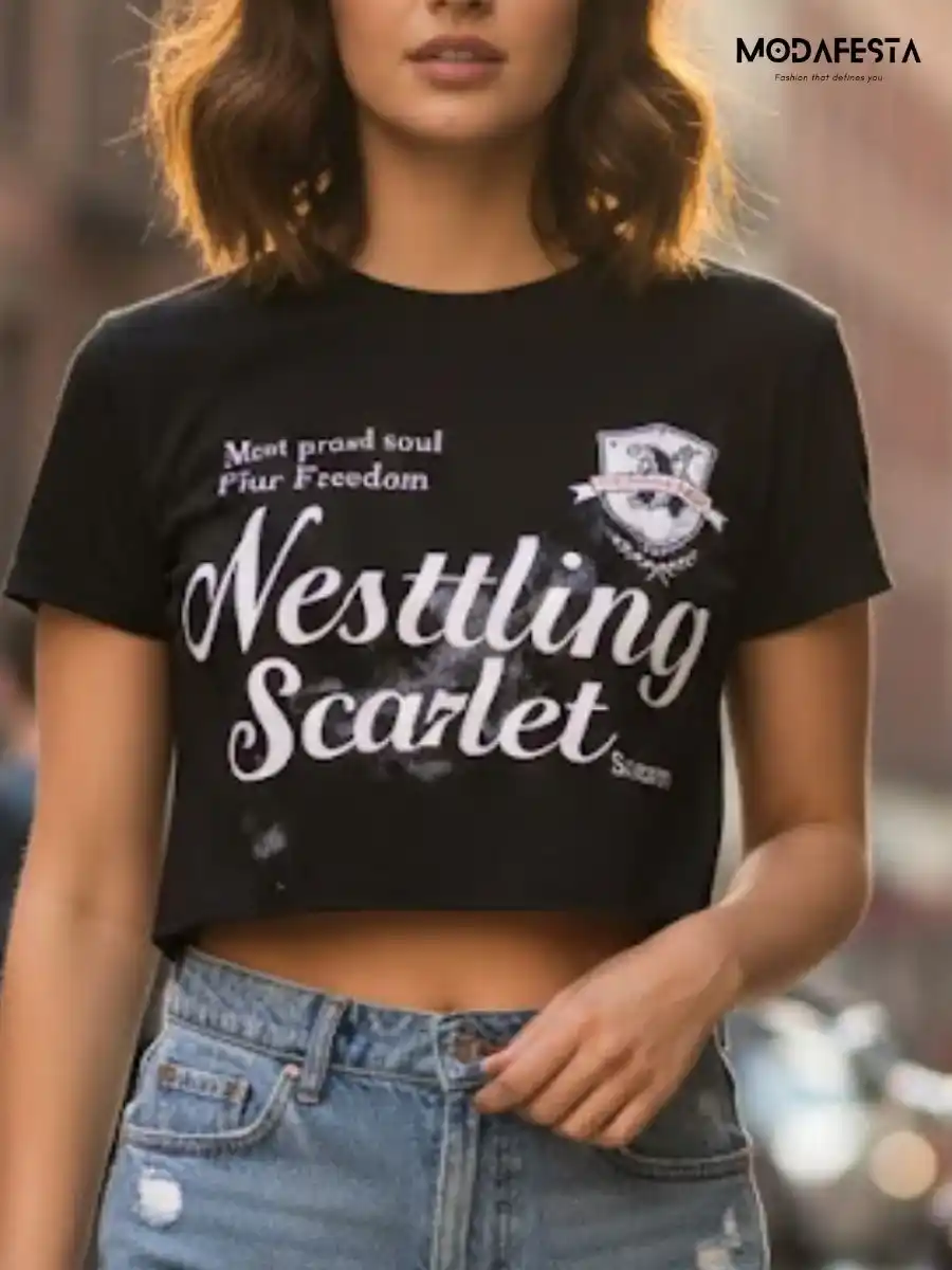 ModaFesta -elegant-lettering-print-crop-t-shirt-black