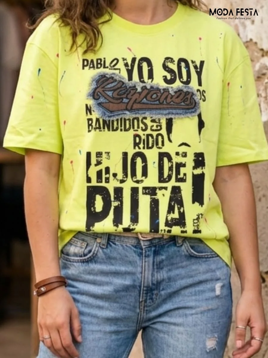 ModaFesta -neon-yellow-oversized-graphic-t-shirt
