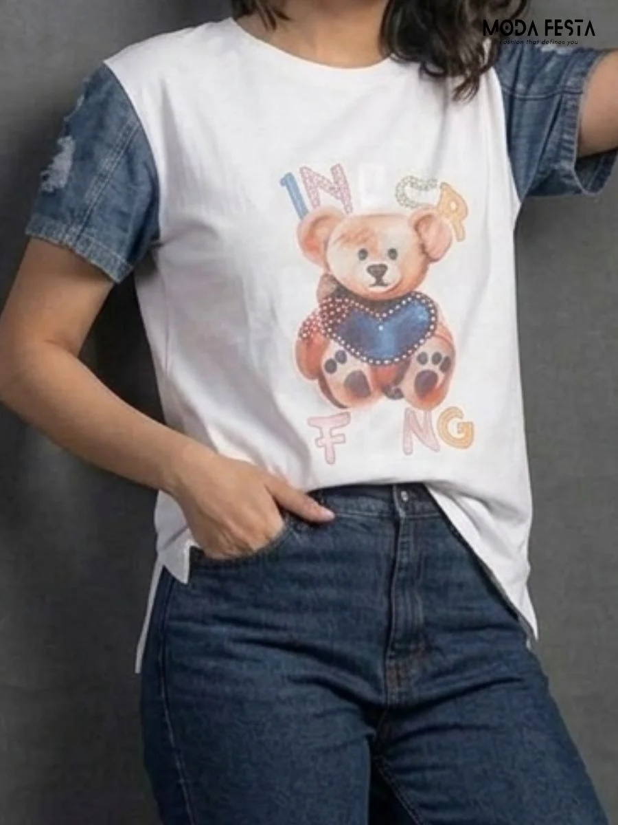 ModaFesta -teddy-bear-long-t-shirt-white-stones