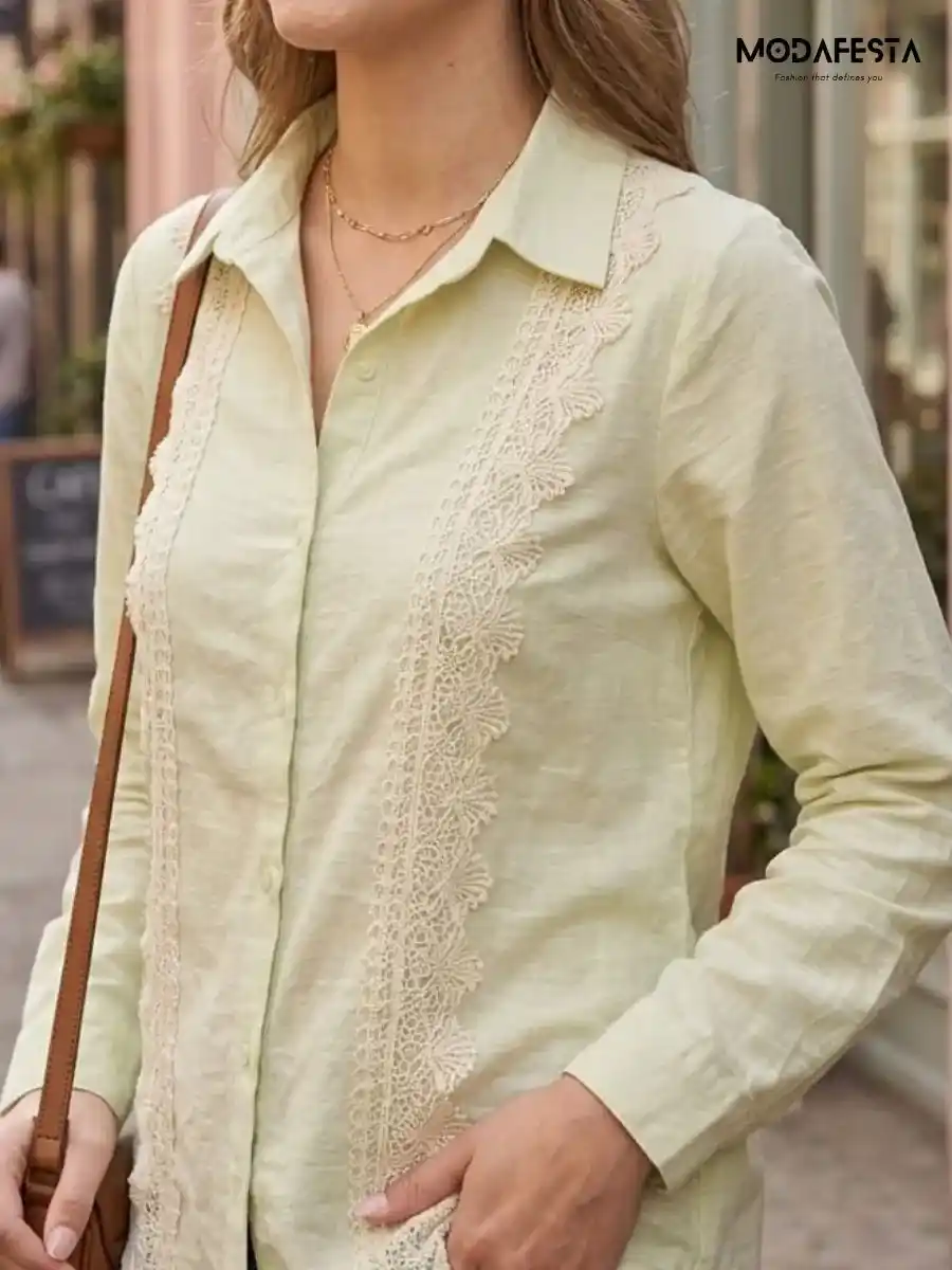 ModaFesta -elegant-floral-laced-casual-shirt-green