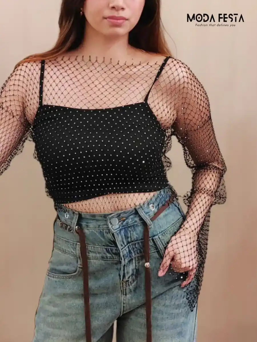 ModaFesta -crystal-fishnet-top-black