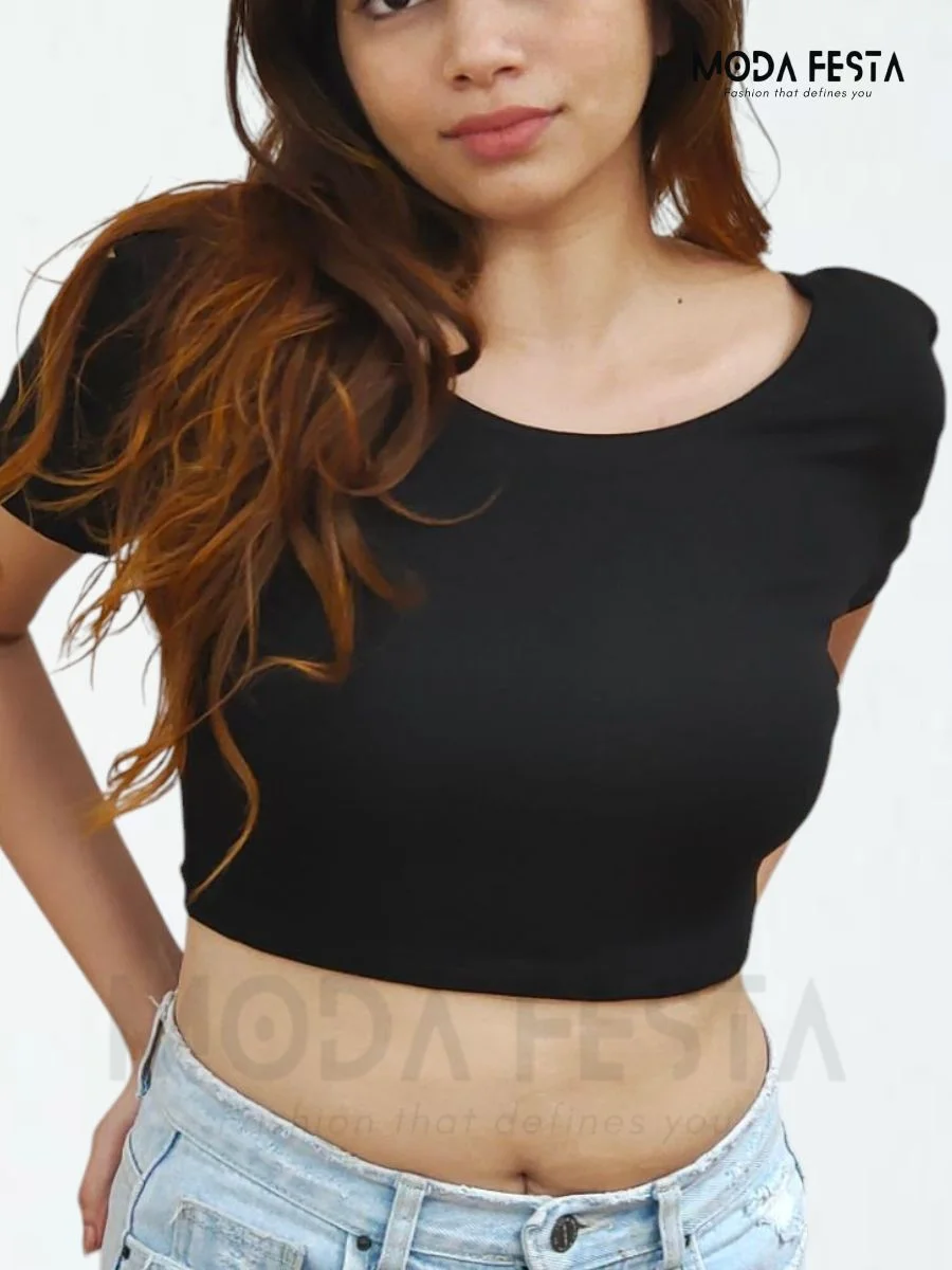 ModaFesta -crop-top-back-tie-up-black