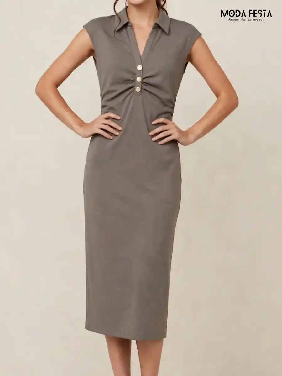 ModaFesta -solid-ruched-bodycon-dress