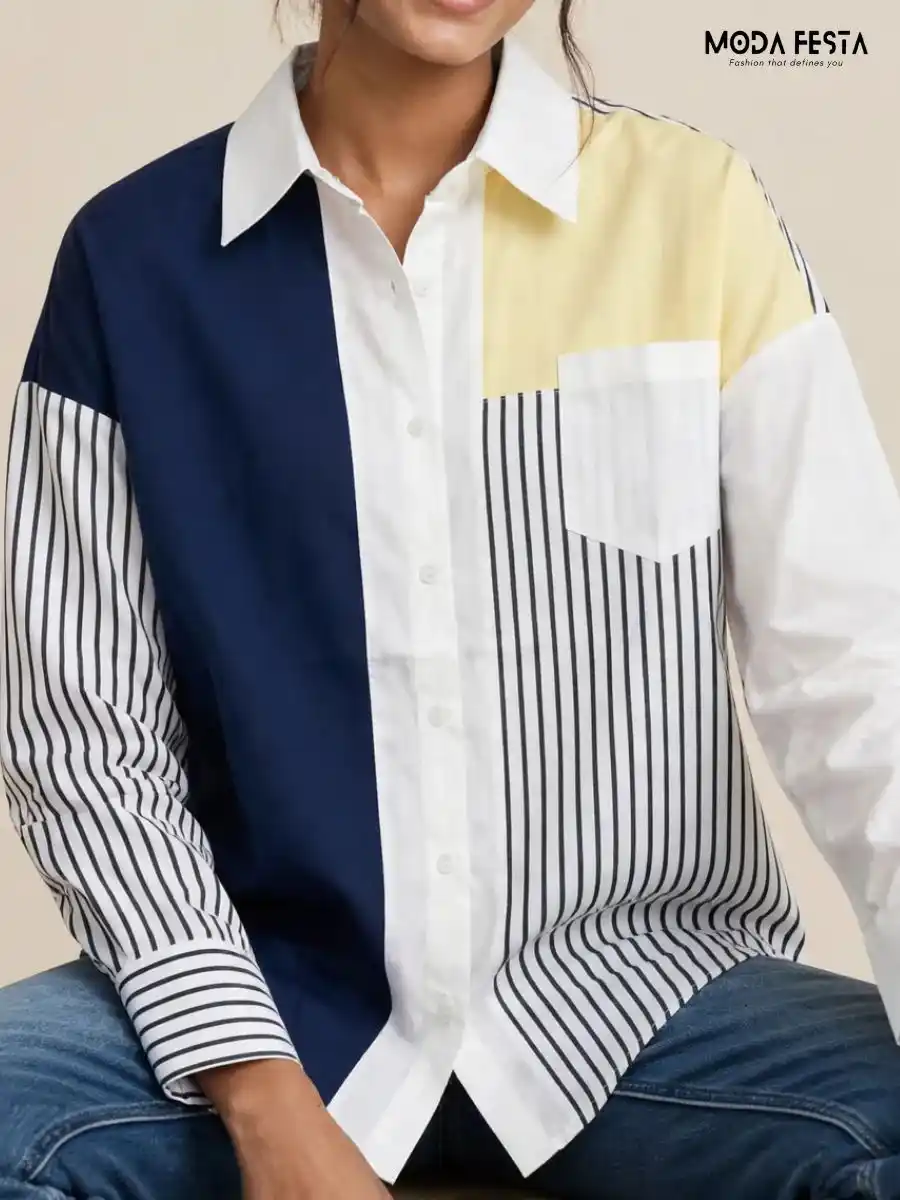 ModaFesta -asymmetric-colorblock-striped-long-sleeve-shirt