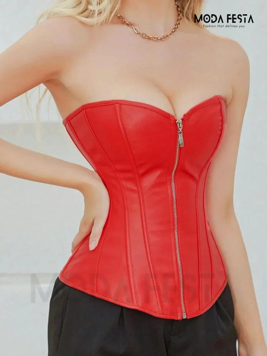 ModaFesta -leather-corset-tube-top-red