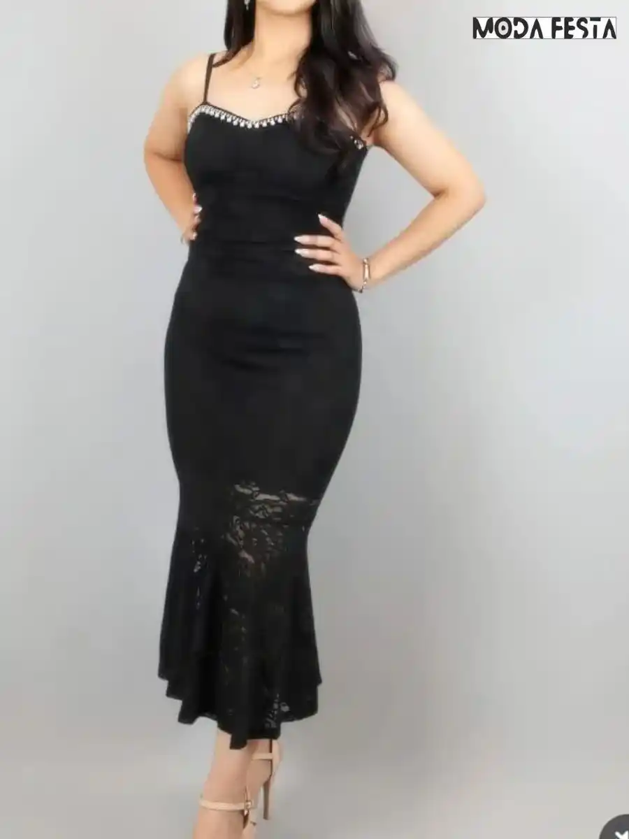 ModaFesta -elegant-lace-style-dress-with-pearl-black