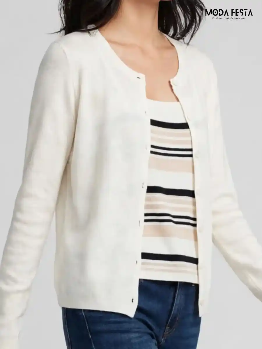 ModaFesta -white-cardigan-multistripe-inner-top-coord-set