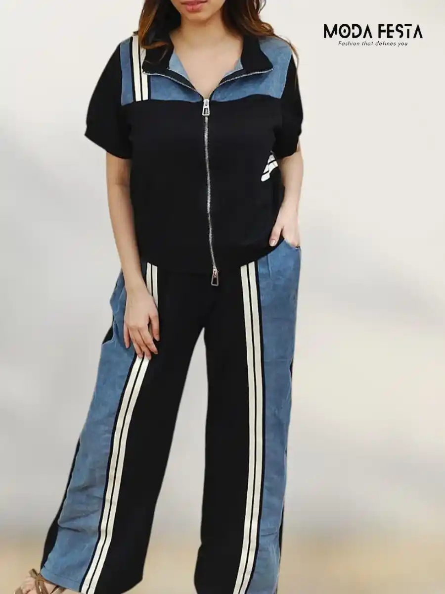 ModaFesta -beautiful-stripe-denim-coord-set-black