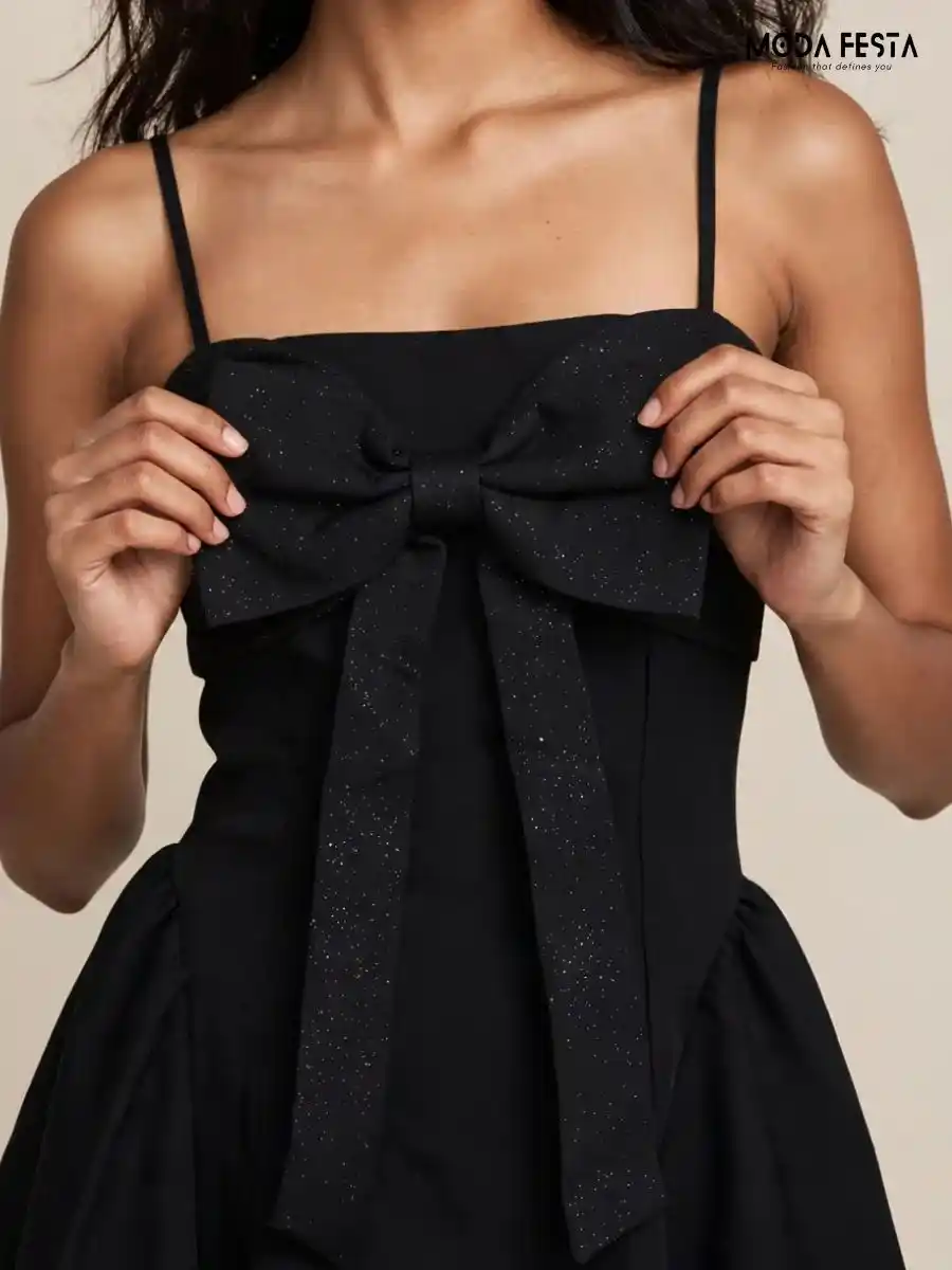 ModaFesta -bow-detailed-shimmer-a-line-dress