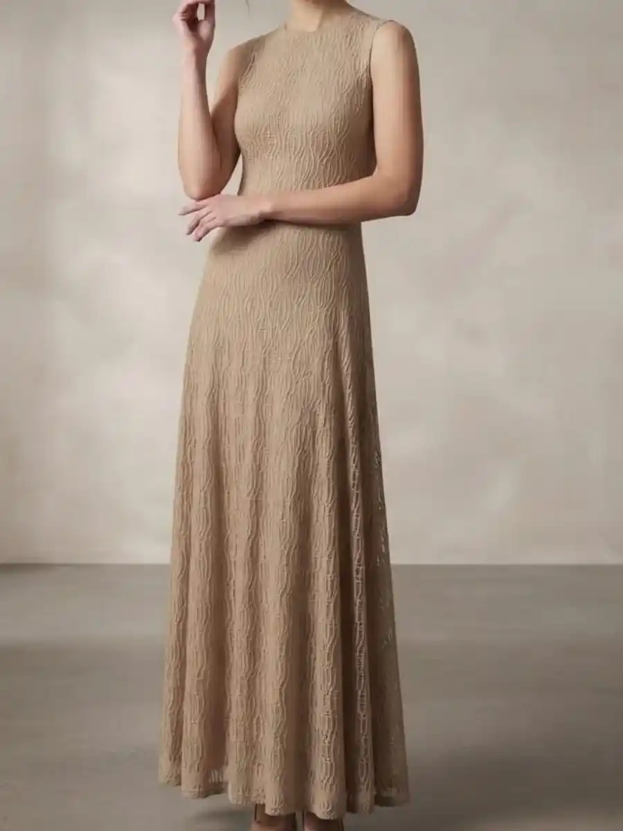ModaFesta -beige-net-sleeveless-party-wear-gown-women
