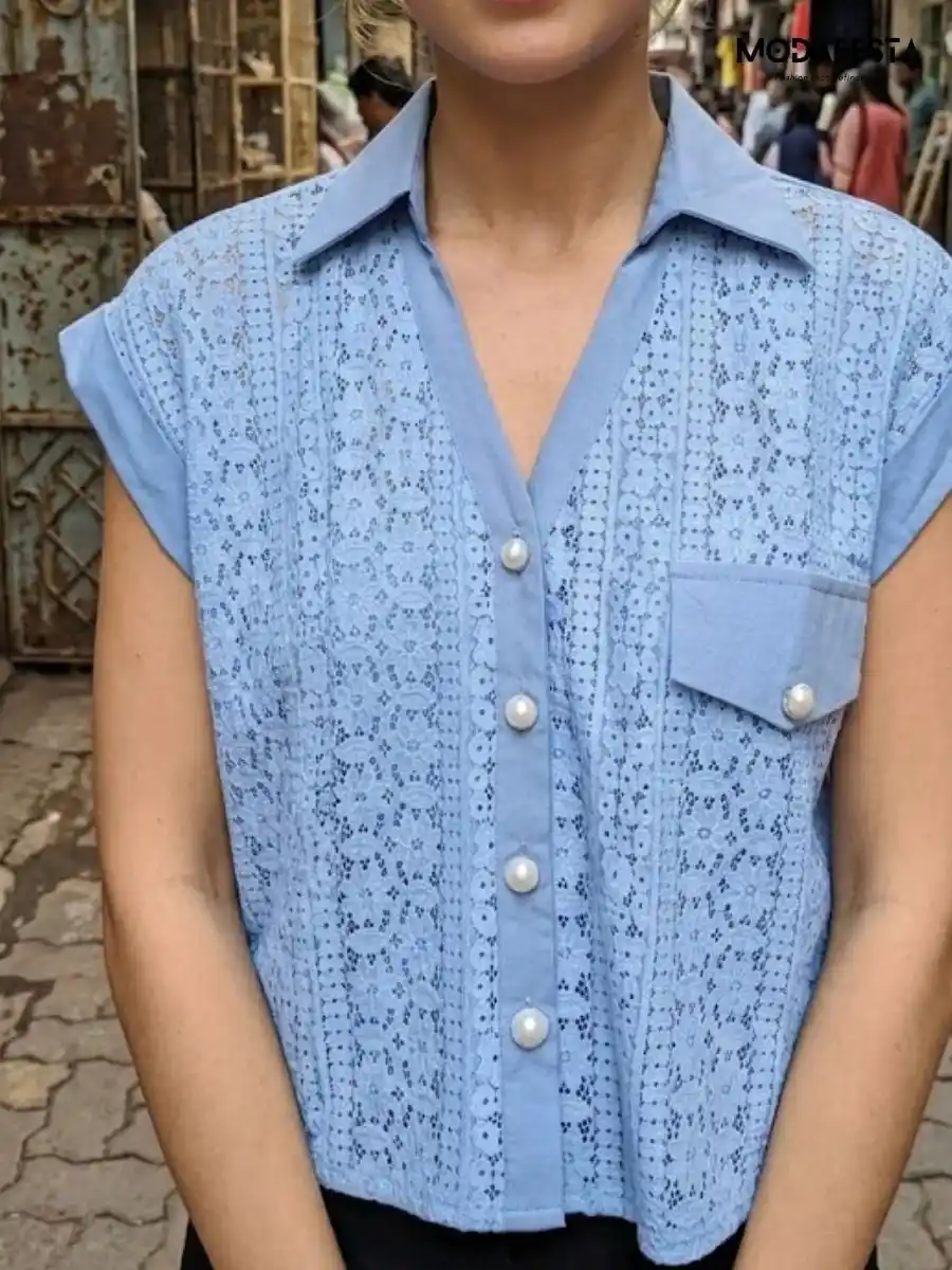 ModaFesta -elegant-floral-lace-shirt-sky-blue