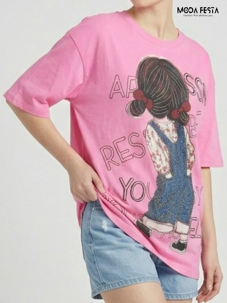 ModaFesta -pink-graphic-print-tee