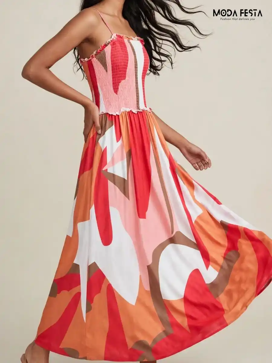 ModaFesta -abstract-print-smocked-maxi-dress