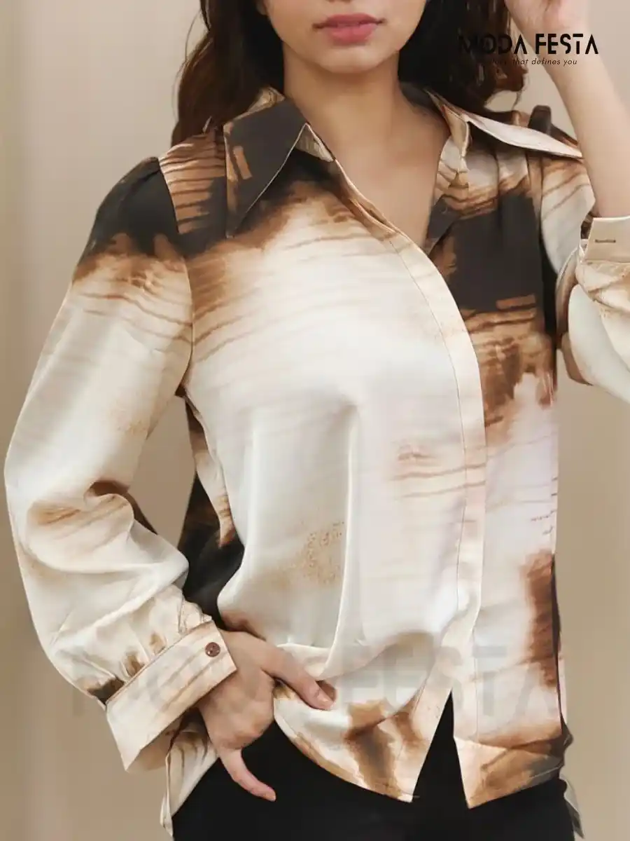 ModaFesta -tie-die-print-satin-shirt-brown