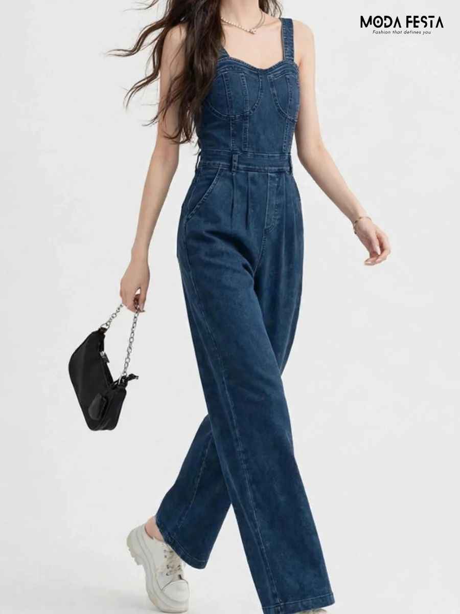 ModaFesta -slim-waist-solid-solid-jumpsuit-blue-denim
