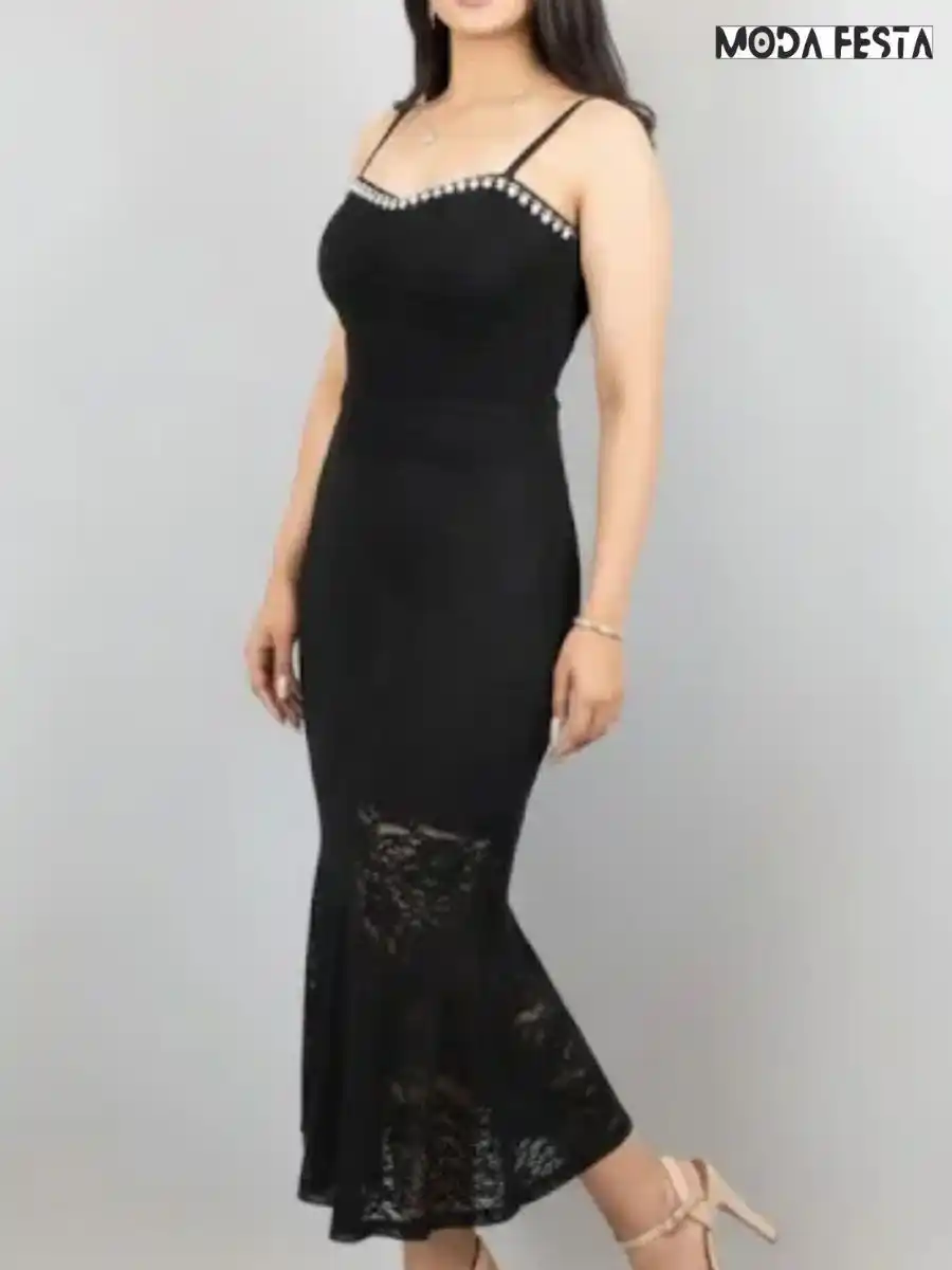 ModaFesta -elegant-lace-style-dress-with-pearl-black