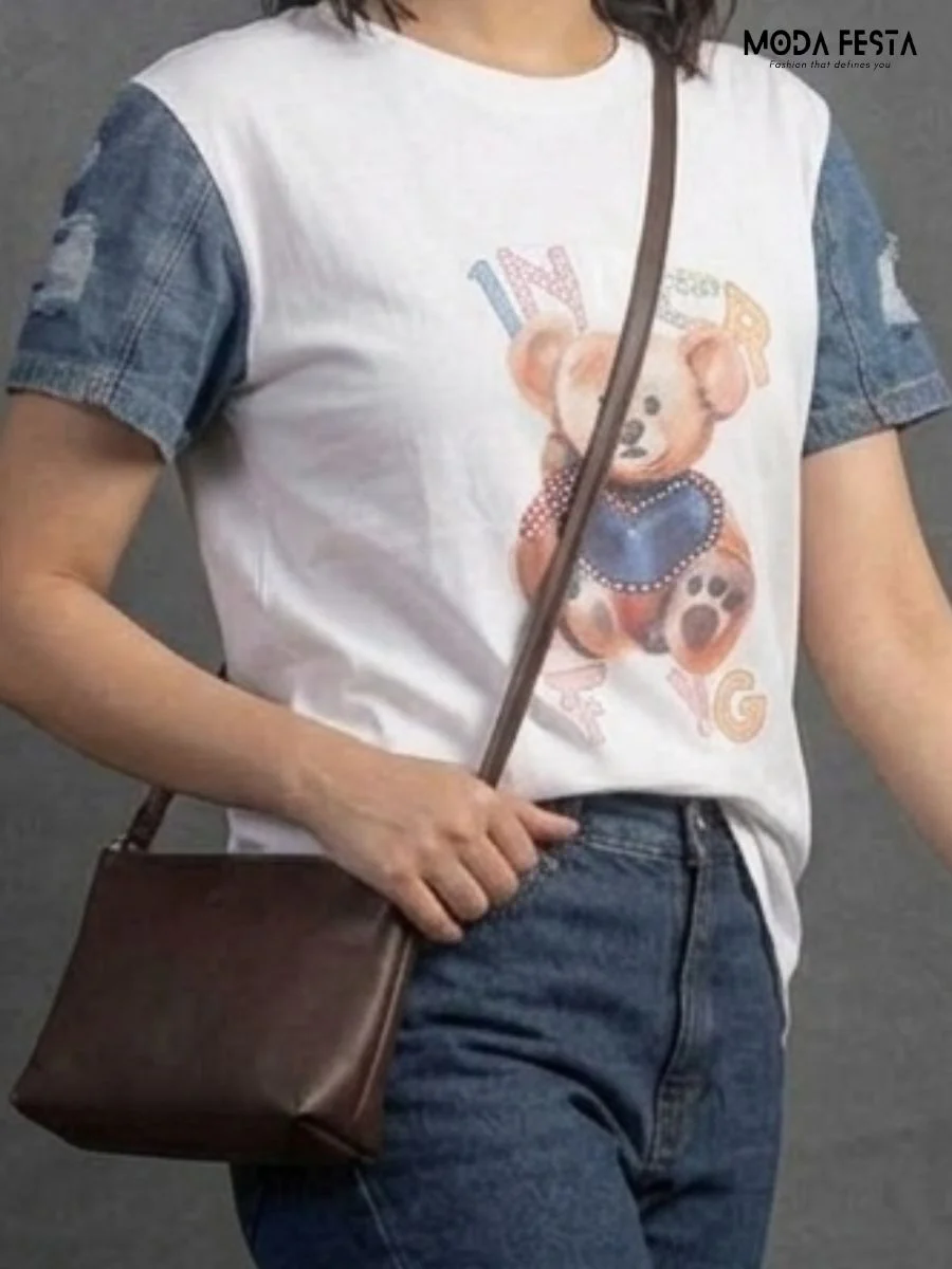 ModaFesta -teddy-bear-long-t-shirt-white-stones
