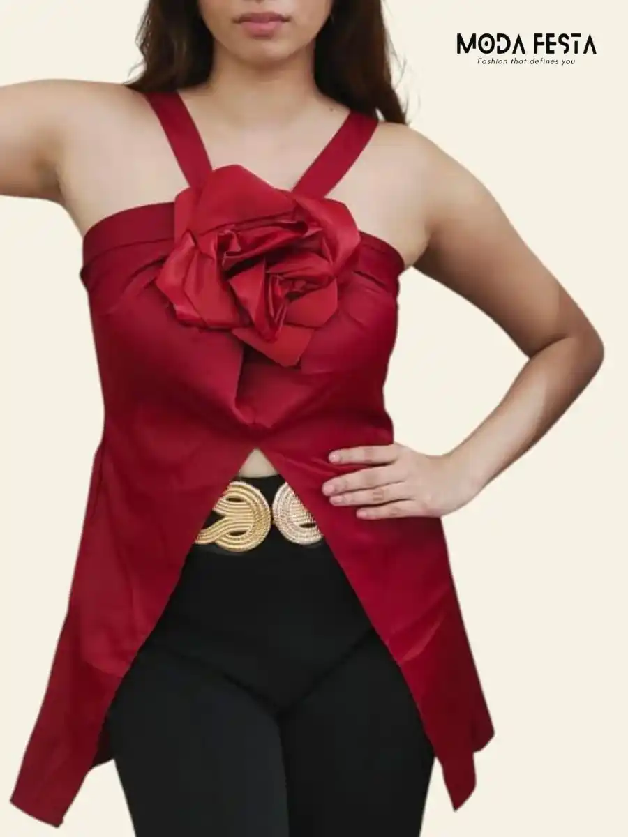 ModaFesta -floral-elegant-party-top-red