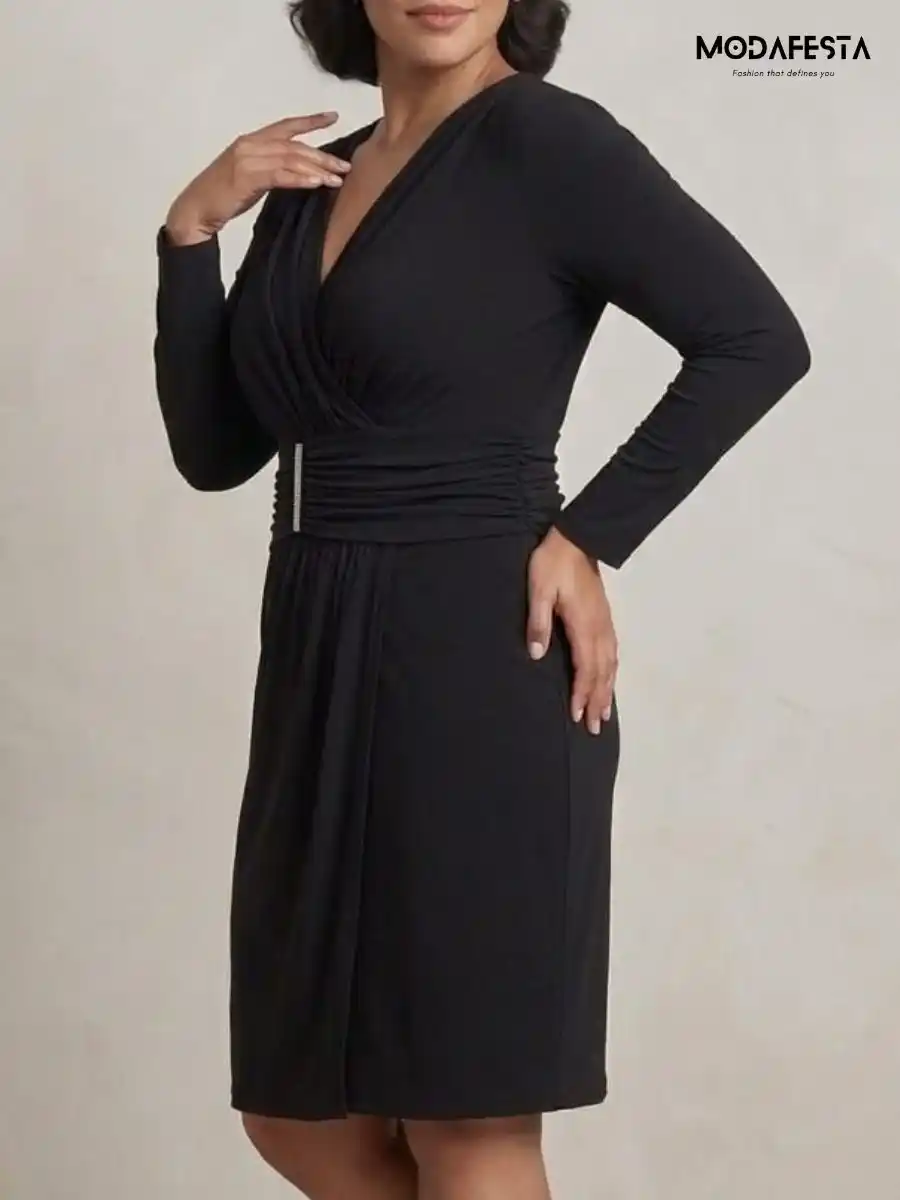 ModaFesta -elegant-v-neck-bodycon-partwear-dress-black