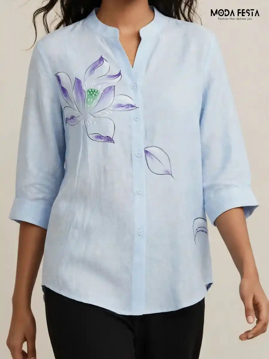 ModaFesta -light-blue-hand-painted-floral-casual-shirt