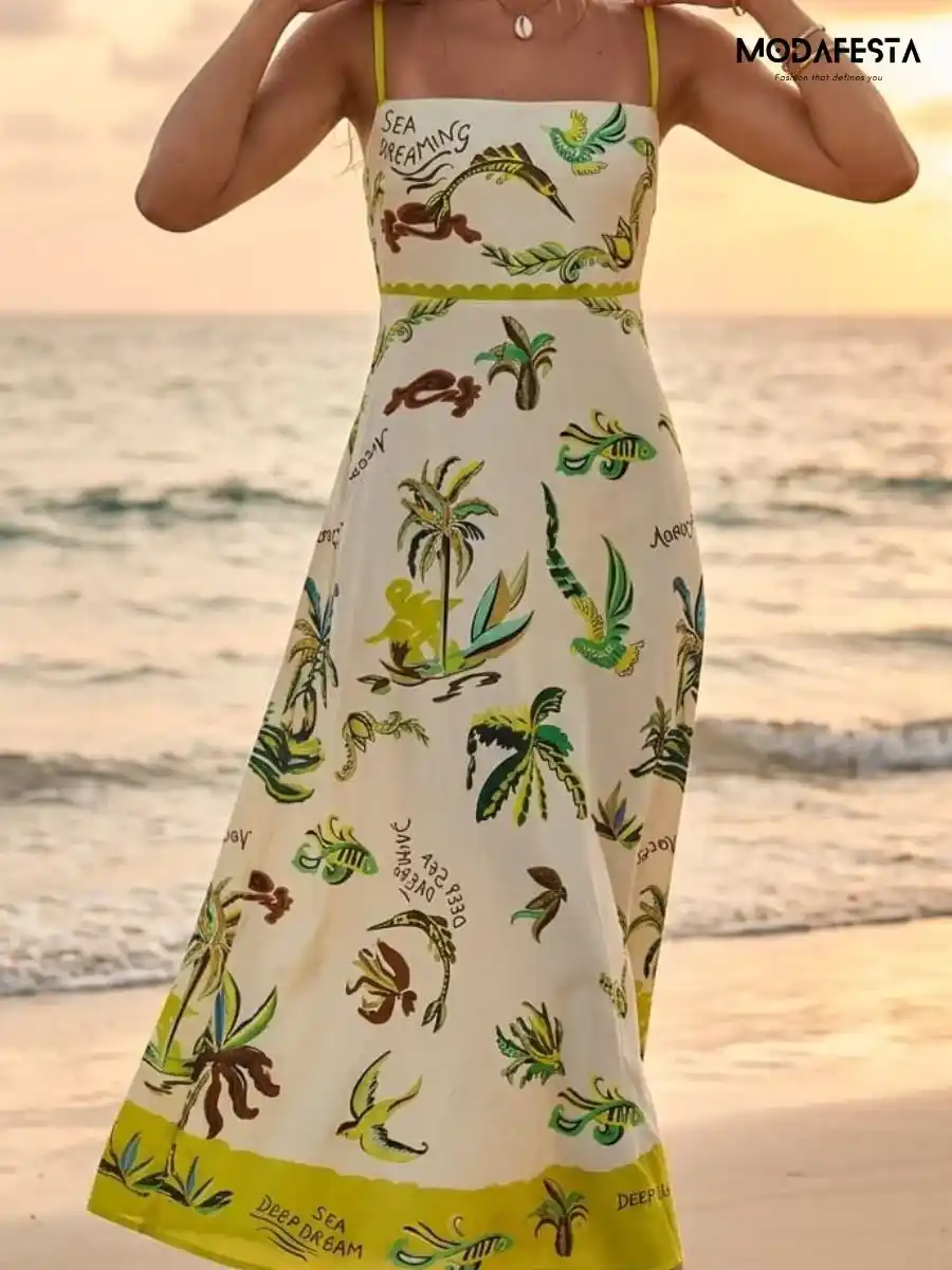 ModaFesta -stylish-graphic-printed-sleeveless-a-line-maxi-dress-beige