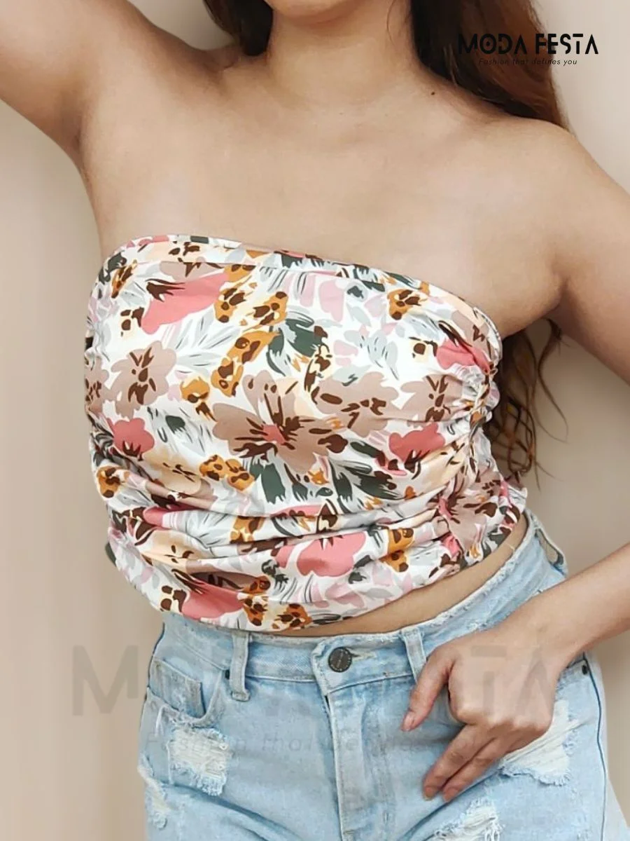 ModaFesta -stylish-floral-print-tube-top-white