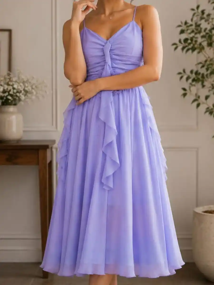 ModaFesta -lavender-chiffon-ruched-midi-dress