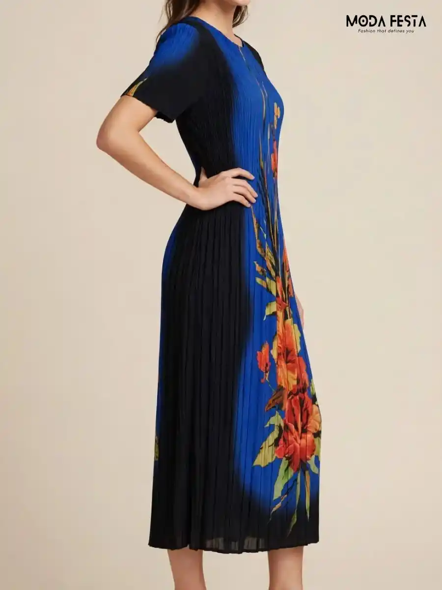 ModaFesta -floral-print-pleated-midi-dress