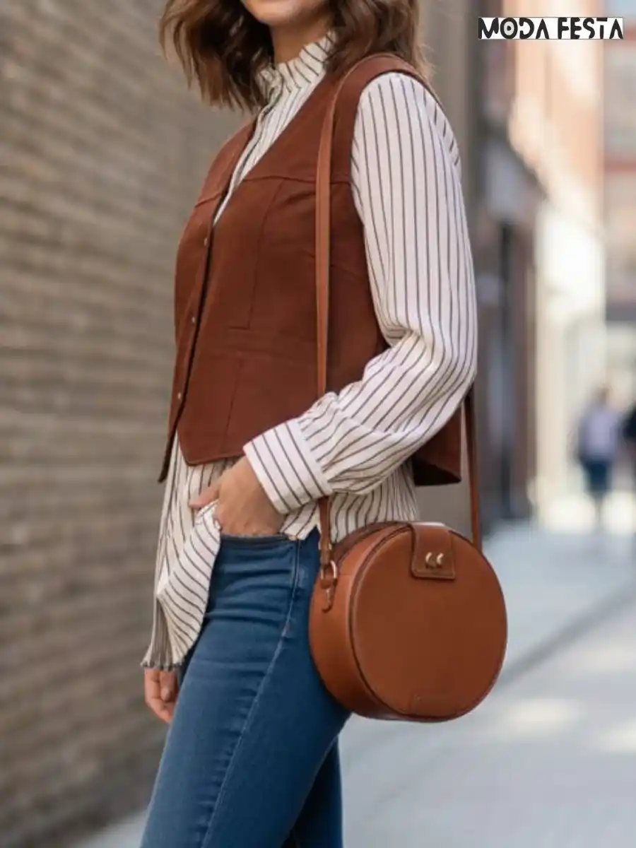 ModaFesta -elegant-style-high-neck-shirt-with-vest-brown