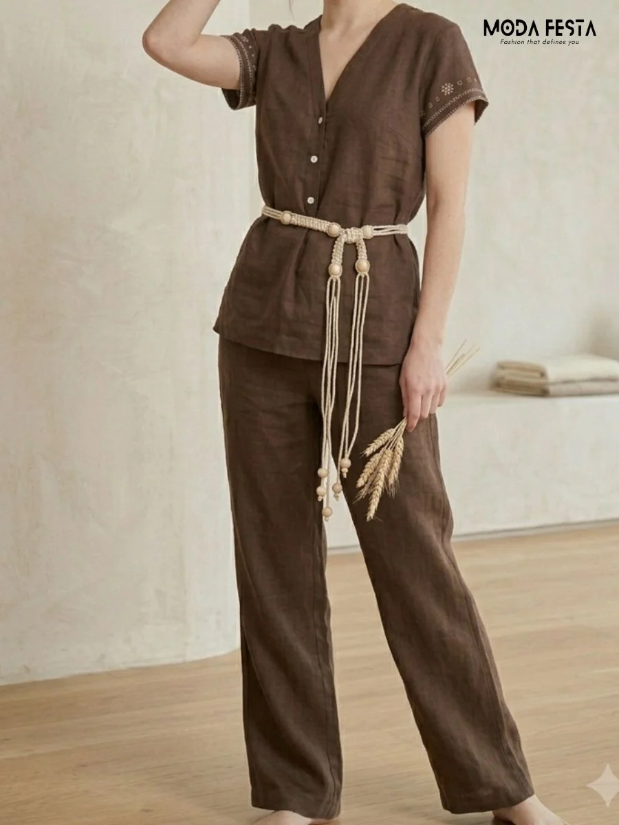 ModaFesta -matching-brown-linen-set
