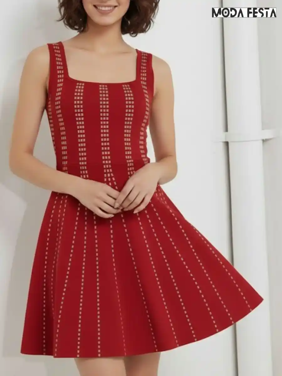ModaFesta -elegant-stripes-mini-a-line-dress-red