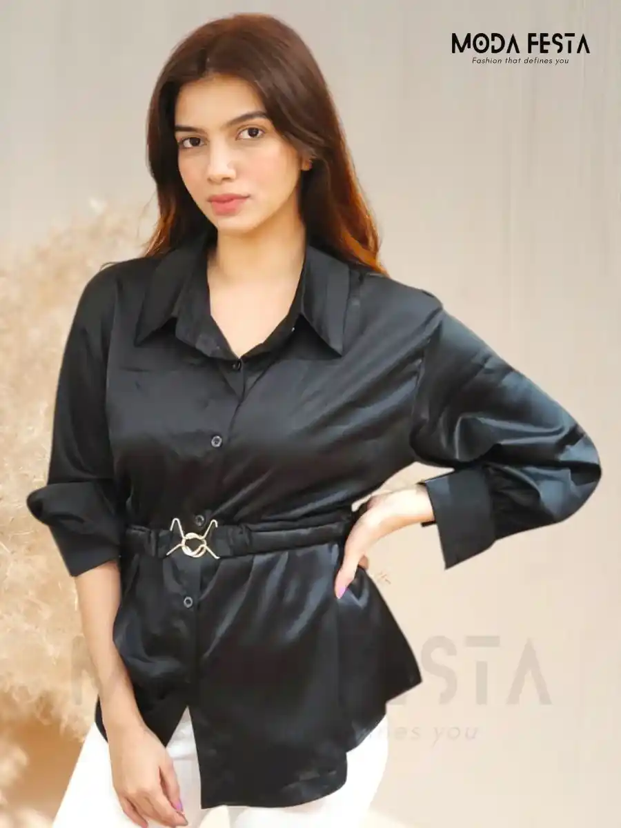 ModaFesta -black-shirt-with-stylish-belt-for-women